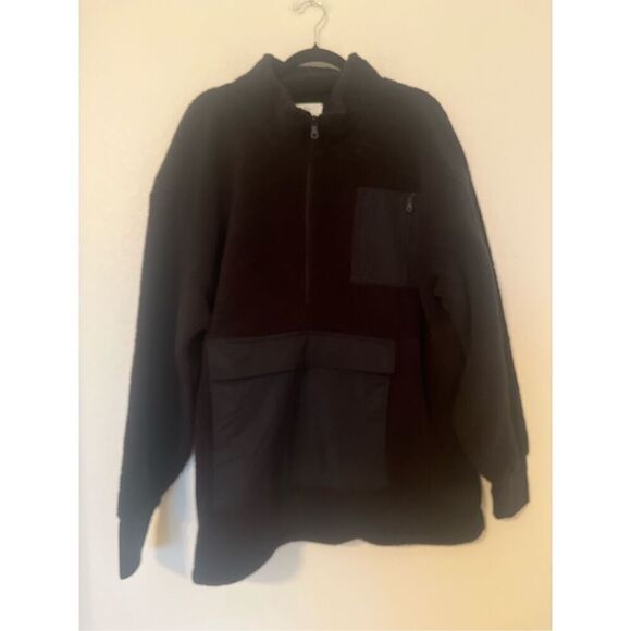 Aerie Offline Womens Medium Black Quarter-Zip Pullover Sherpa Pocket Jacket NEW - Picture 1 of 7